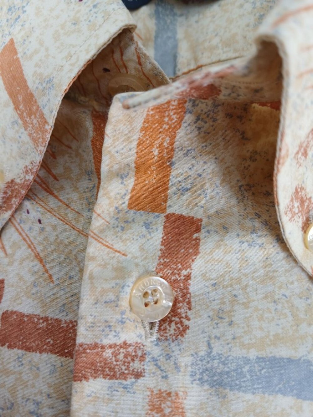 Vintage Andrew Brown Mens Short Sleeve Button Shirt Abstract Print Size L Logo - Picture 7 of 15